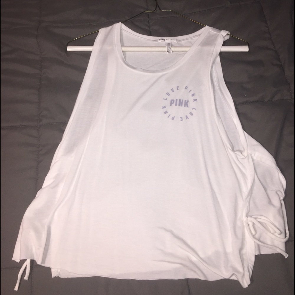 Never worn all white Victoria secret pink top